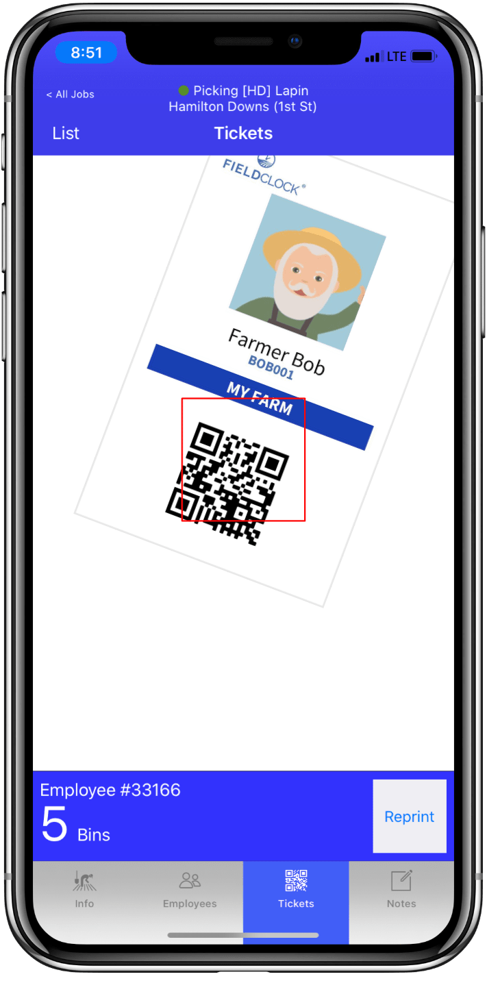 Tickets screen with badge